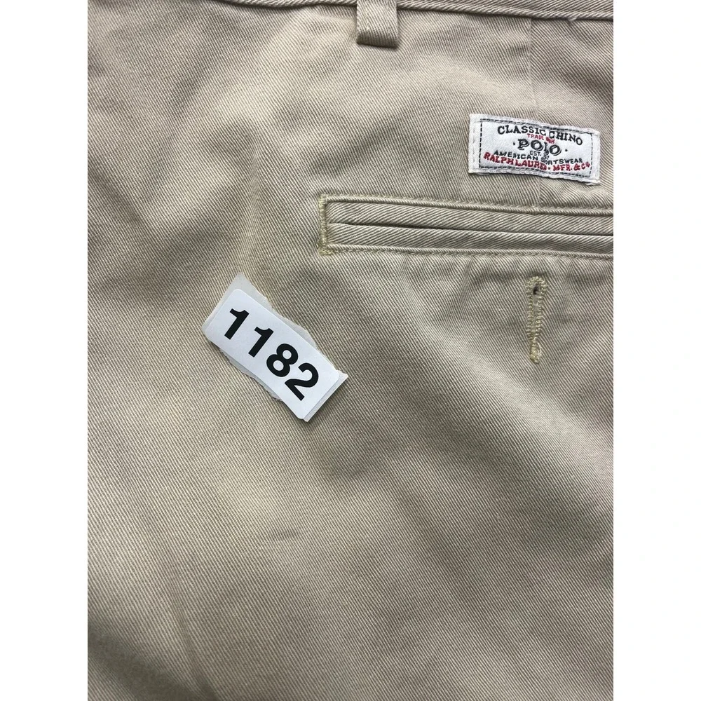 Polo Ralph Lauren Andrew Pant Mens 42x32 Tan Khaki Pleated Classic Chino‎ Cotton